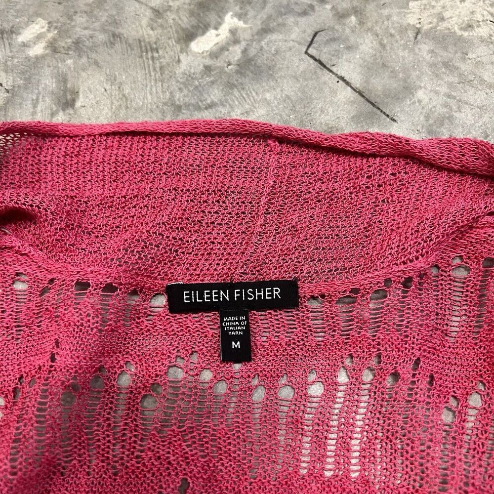 Eileen Fisher Sweater Cardigan Open Front Size Medium Magenta Pink Cotton Blend - Picture 5 of 5